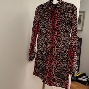 Multicolor mini button-down silk dress.